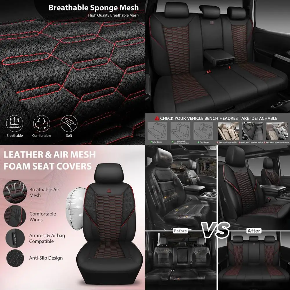 

3D Foam Mesh Leather Car Seat Covers Full Set,Breathable Mesh Faux Leather Seat Covers for Car,Universal Fit for SUV Truck Sedan
