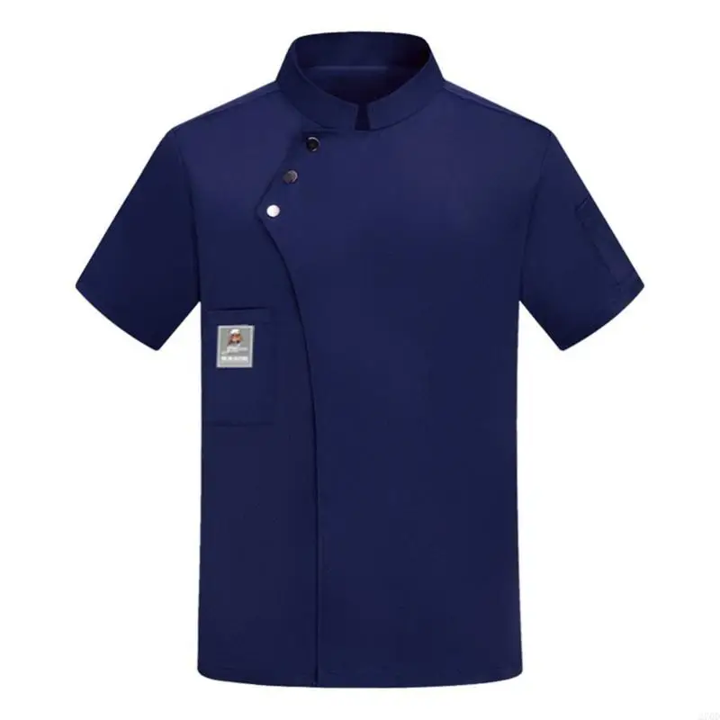 Manteau chef unisexe respirant 270D, manches courtes, fermeture à boutons, uniforme cuisine