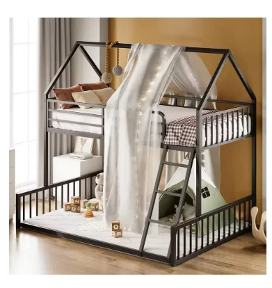 

Durable Steel-Laminated Structure Bunk Set: Full Upper + Twin Lower Mattress Beds Featuring Secure Slat System