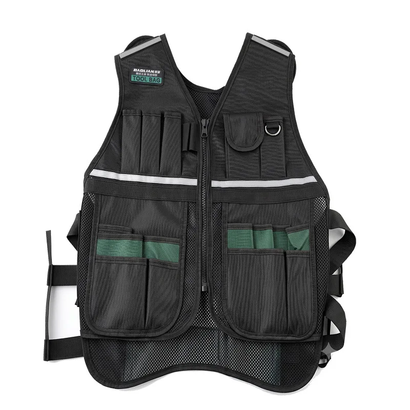 Adjustable Workwear Allround Work Tool Vest Safety Vest with Multi-pockets and Zipper Heavy Duty Tool Vest for Electricians
