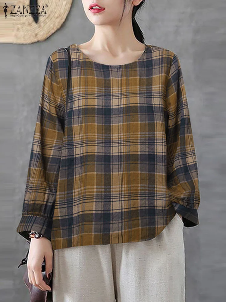 Women Autumn Plaid Checked Blouse 2024 ZANZEA Casual Long Sleeve O Neck Tops Female Elegant OL Work Shirt Bohemain Loose Blusas