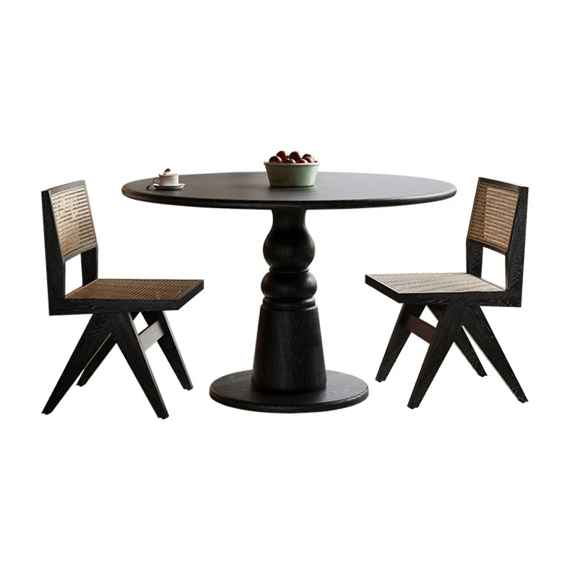 

French solid wood small round table retro style coffee shop negotiation chair household small apartment ash wood dining