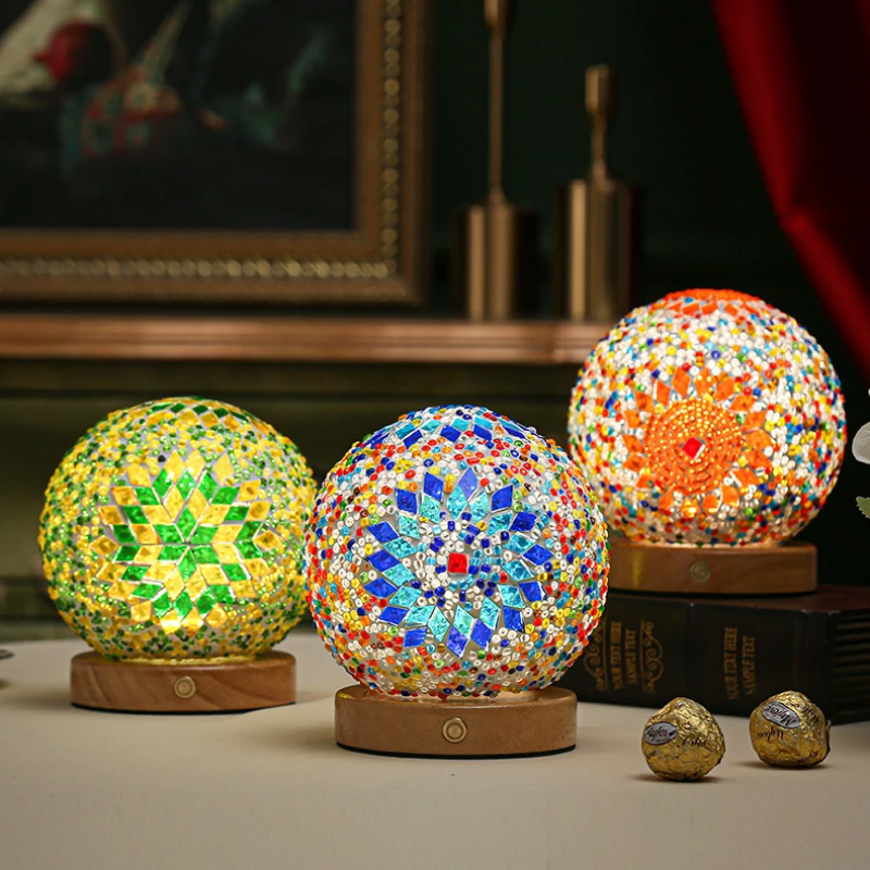 

Mosaic Night Light, Baroque & Bohemian Creative Glass Decor Table Lamp for Romantic Home Atmosphere