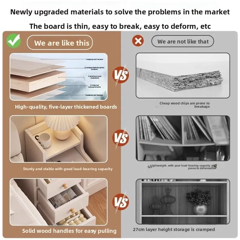 طاولة بجانب السرير، رف شق بجانب السرير ضيق للغاية، خزانة منخفضة بجانب السرير