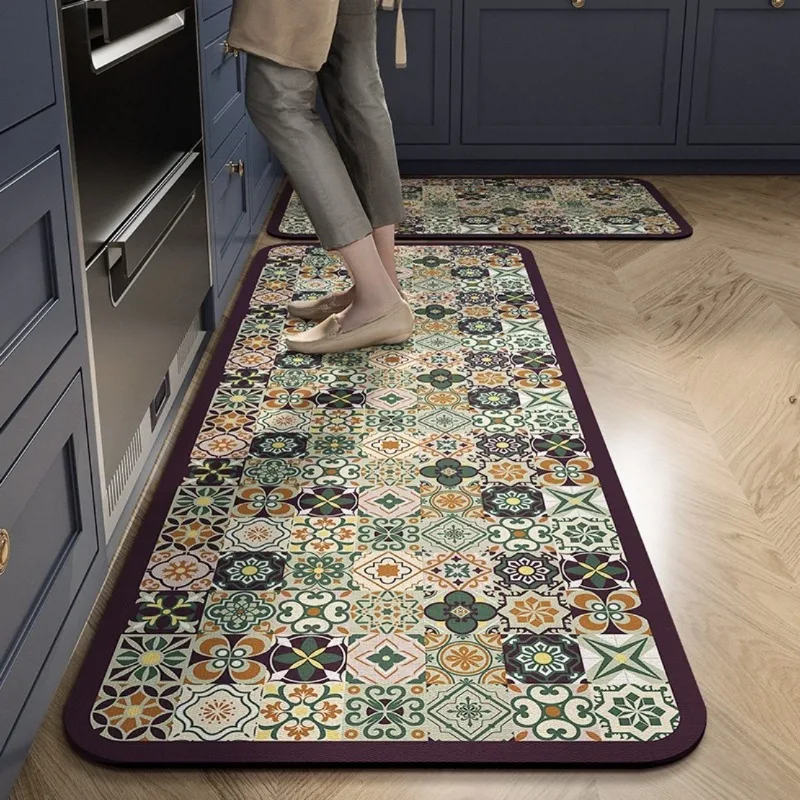 Kitchen Oil Proof Floor Mat, Household Anti Slip Doormat, Fully Covered with Dirt Resistant Large Area Carpet, Crystal Velvet