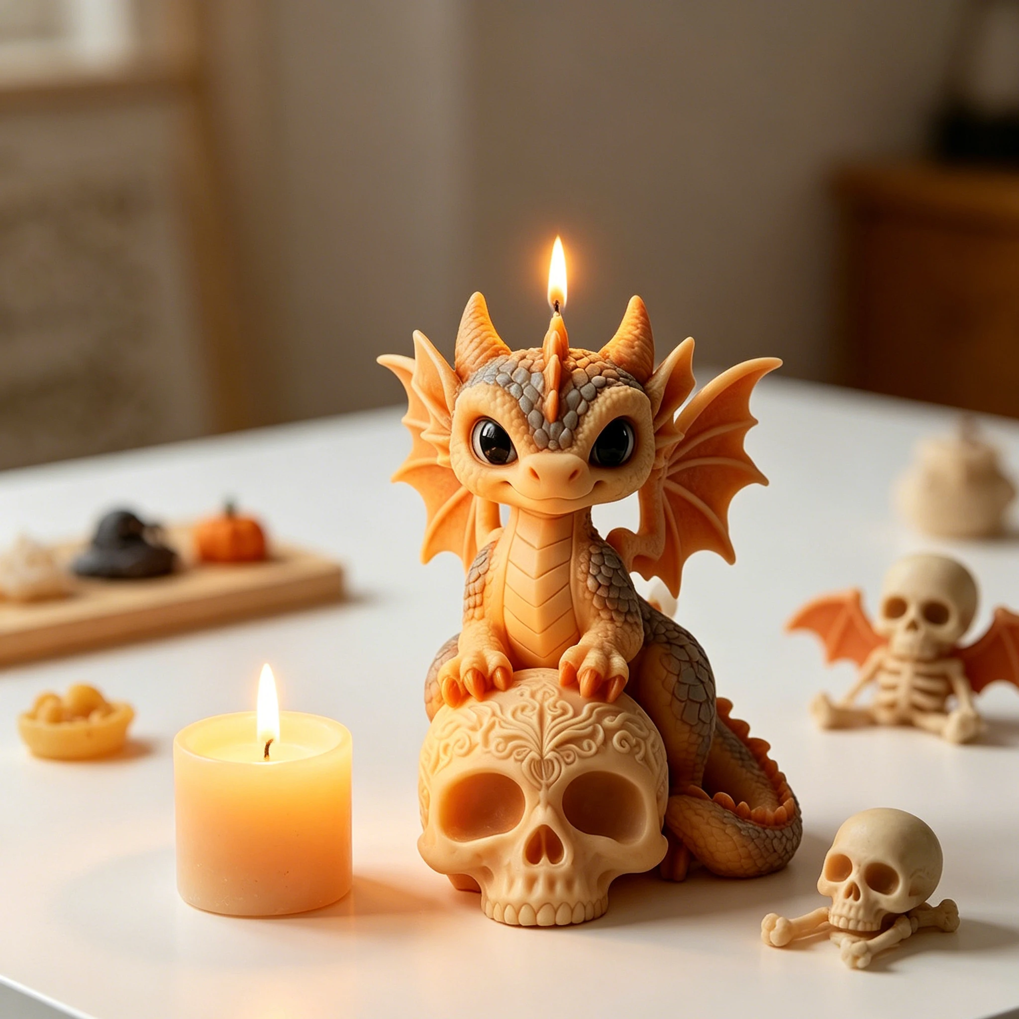 Cute Dragon On Skull Candle Mold 3D Silicone Mold For Scented Candle Soap Epoxy Resin Casting DIY Decor view 3