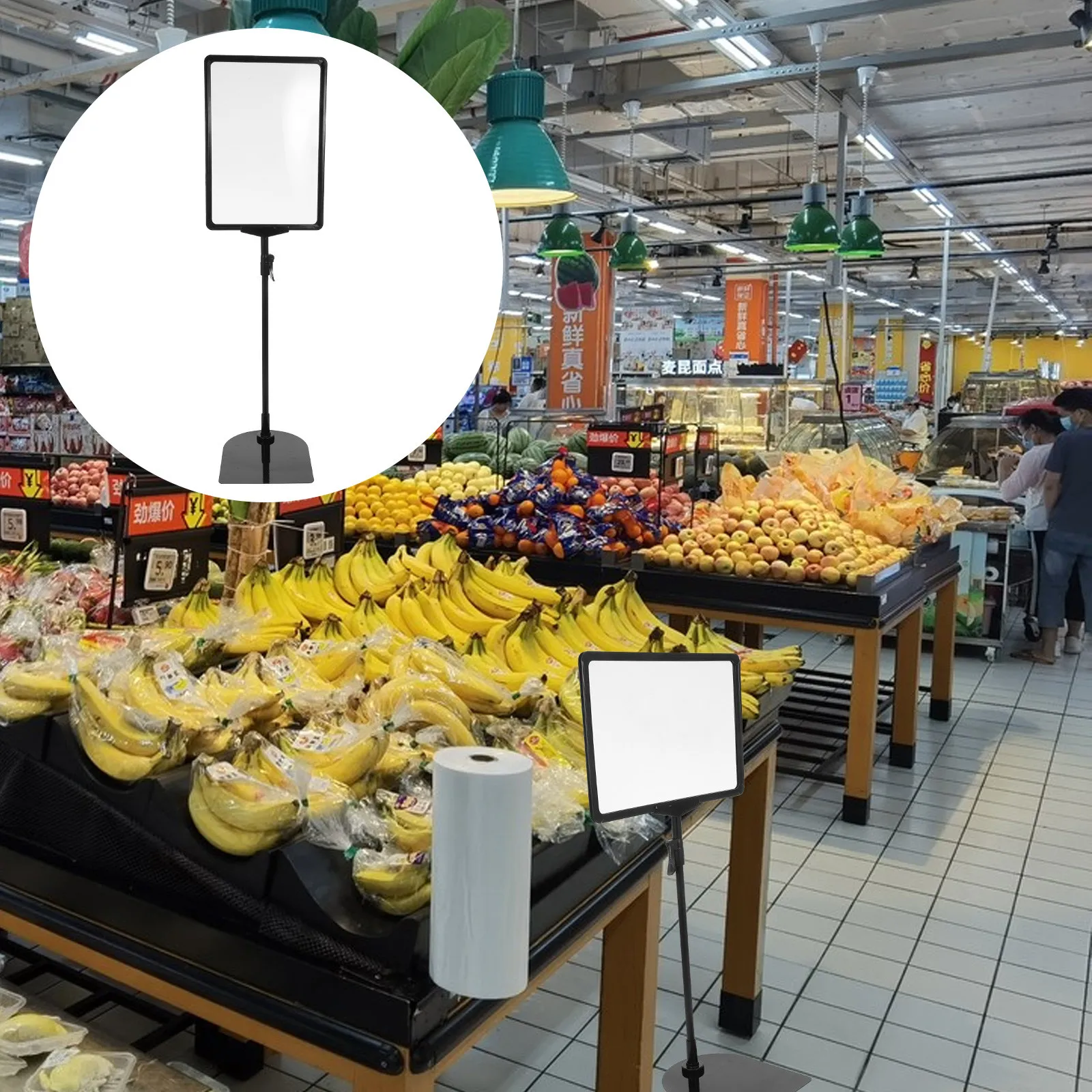 Adjustable Floor Standing Poster Holder – Heavy-Duty Black Sign Stand for Advertising and Display