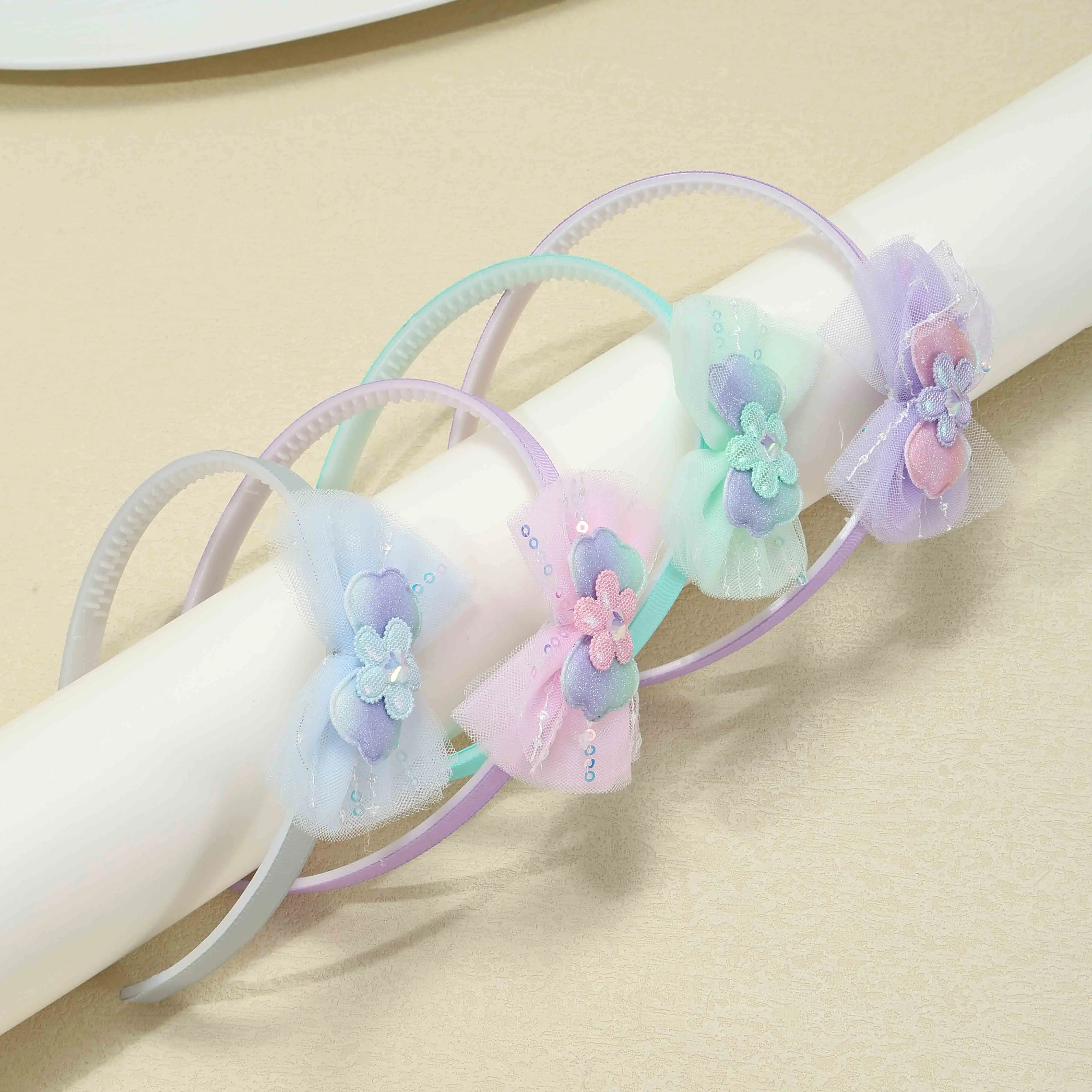

New Gauze Bow Flower Headbands for Girls Kids Plastic Satin Girls Hairbands Cute Flower Headband Children Hair Aceessories
