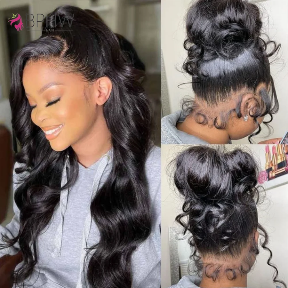 

360 Full Hd Lace Front Wig 100% Human Hair Body Wave Drawstring Snug Fit Glueless Wig Natural Color Invisible Strap 250 Density