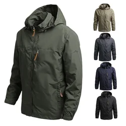 Chaqueta de Camping Retro para hombre, cortavientos impermeable con capucha, chaquetas con cremallera, chaqueta del ejército Softshell, abrigo de carga, prendas de vestir de invierno