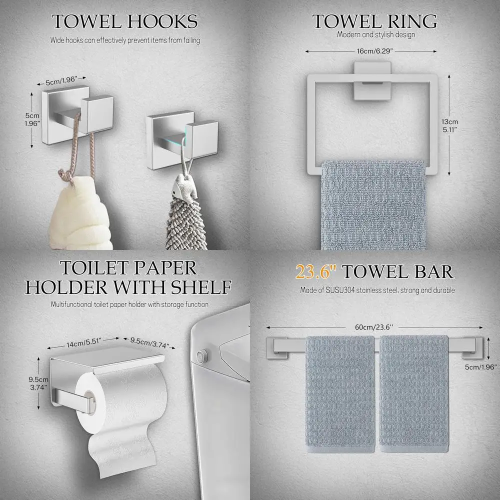 

23.6 Contemporary Brushed Nickel Towel Bar Set, Stainless Steel Wall-Mounted Bathroom Hardware Accessories Kit