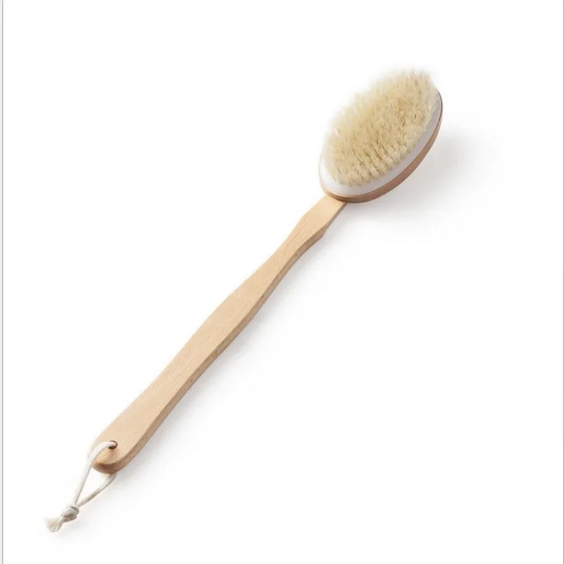 Bathroom Body Brushes Long Handle Bath Natural Bristles Brushes Exfoliating Massager with Wooden Handle Dry Brushing Shower Tool