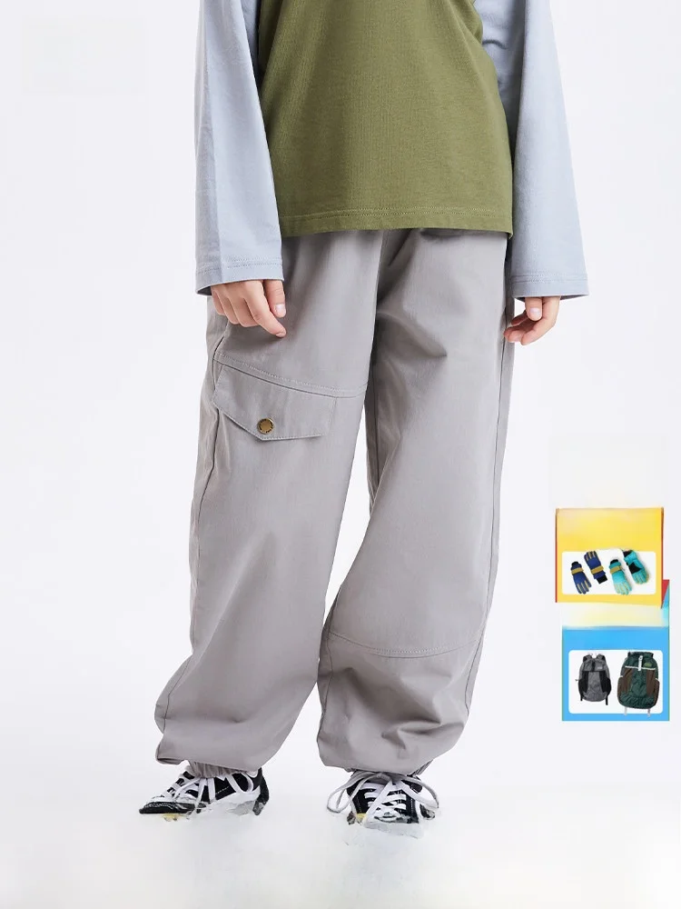 Mipo Kids Casual Loose Cotton Work Pants Autumn Children's Loose Trousers Boys Girls Children's Wide Leg Pants Cargo Trousers