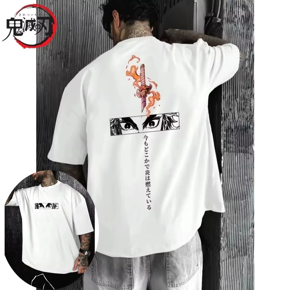 2026 New Year Devil Killer Men's T-shirt Kyojuro Rengoku Anime Summer Men's Round Neck Short Sleeved T-shirt