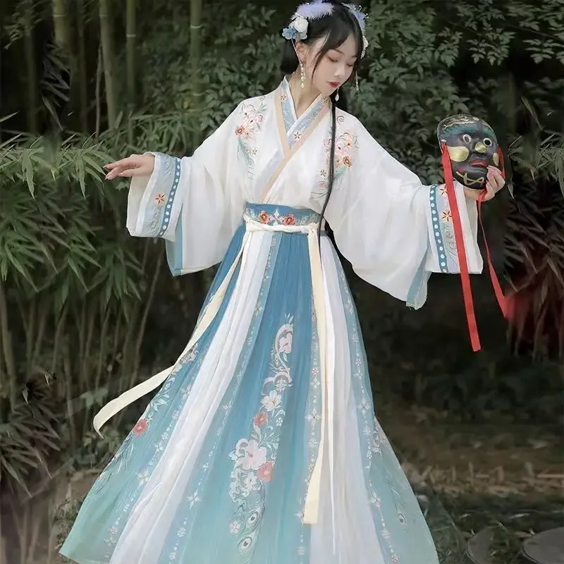 ผู้หญิงจีนHanfu Gradientแบบดั้งเดิมเย็บปักถักร้อยเวทีเต้นรําชุดเจ้าหญิงFairyโบราณชุดคอสเพลย์