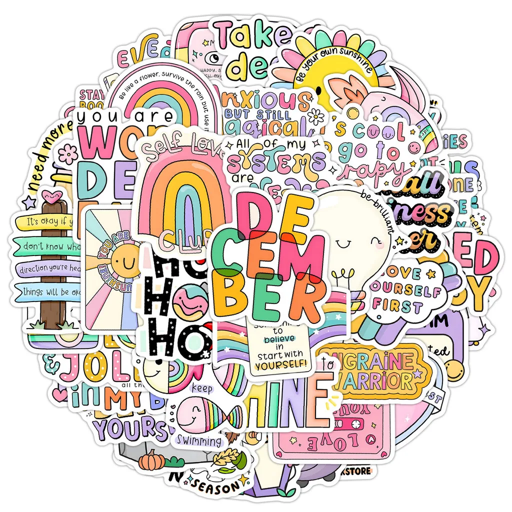 50PCS Cute Style English Phrases Graffiti Stickers - Waterproof Decor for Water Cup, Computer & Luggage(Anime Worlds Store)