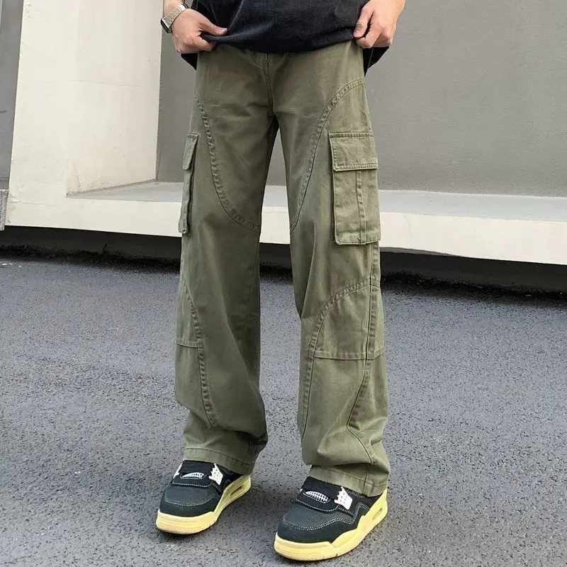 

Retro Straight Leg Workwear Pants Loose Fit High Street Sle Spring Autumn ex Waed out Trendy Brand Casual Trousers