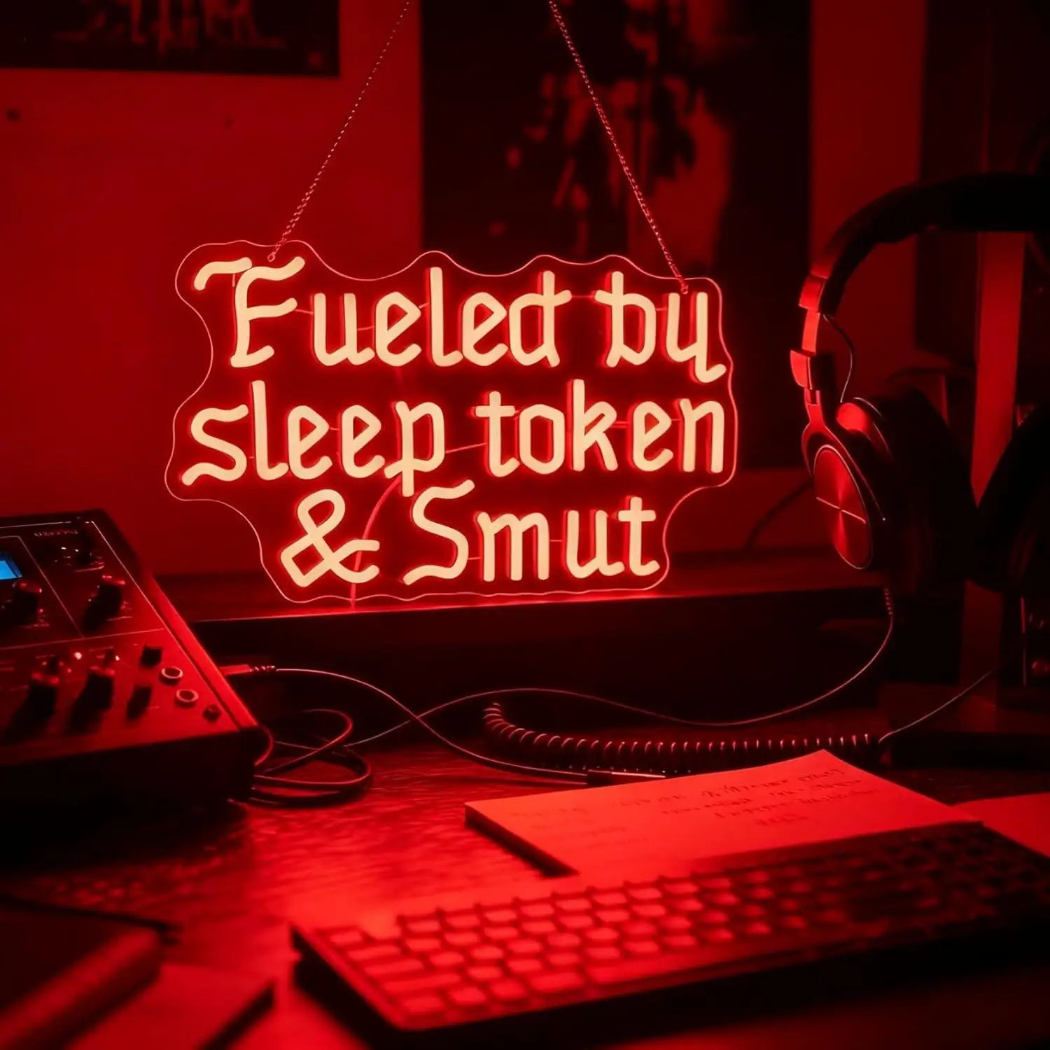 Fueled by Sleep Token and Smut Neon Sign Dark Music Aesthetic LED Wall Light for Bedroom Moody Gaming Room Decor Night Light