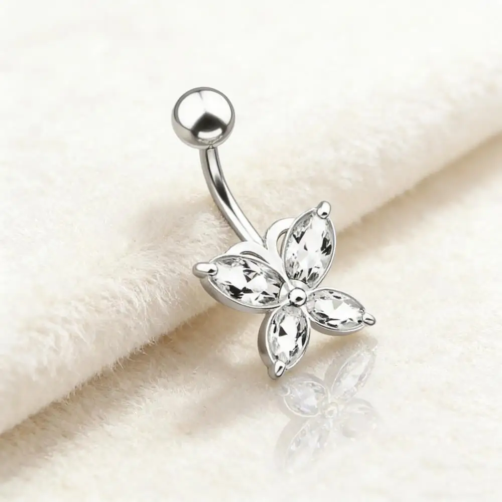 Piercings de Ombligo Cortos con Forma de Mariposa para Mujer, Pequeños, con Circonita Blanca, Aguja de Acero Quirúrgico, Joyería para Fiestas