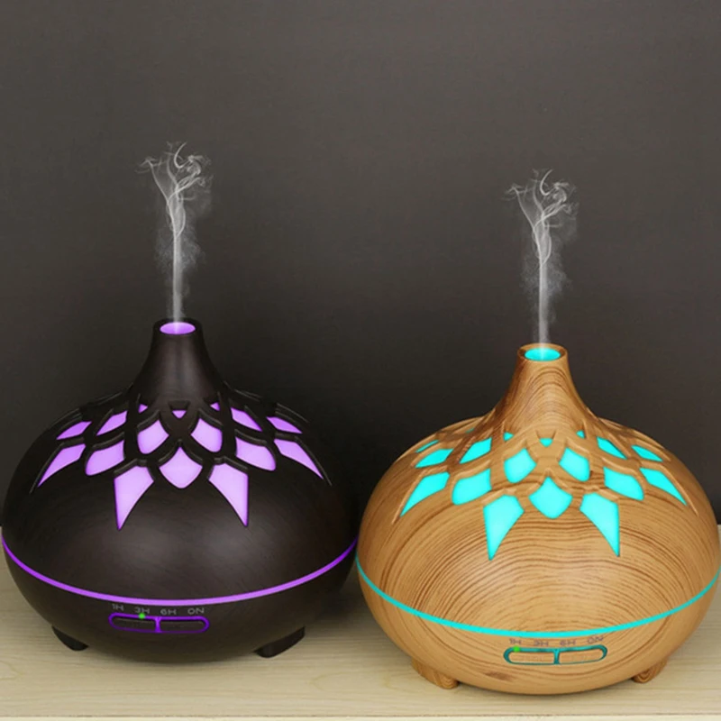 Difusor de Aroma de 500ML, humidificador de aire, difusores de aceite esencial, luces nocturnas coloridas por ultrasonido para el hogar y la Oficina, enchufe estadounidense