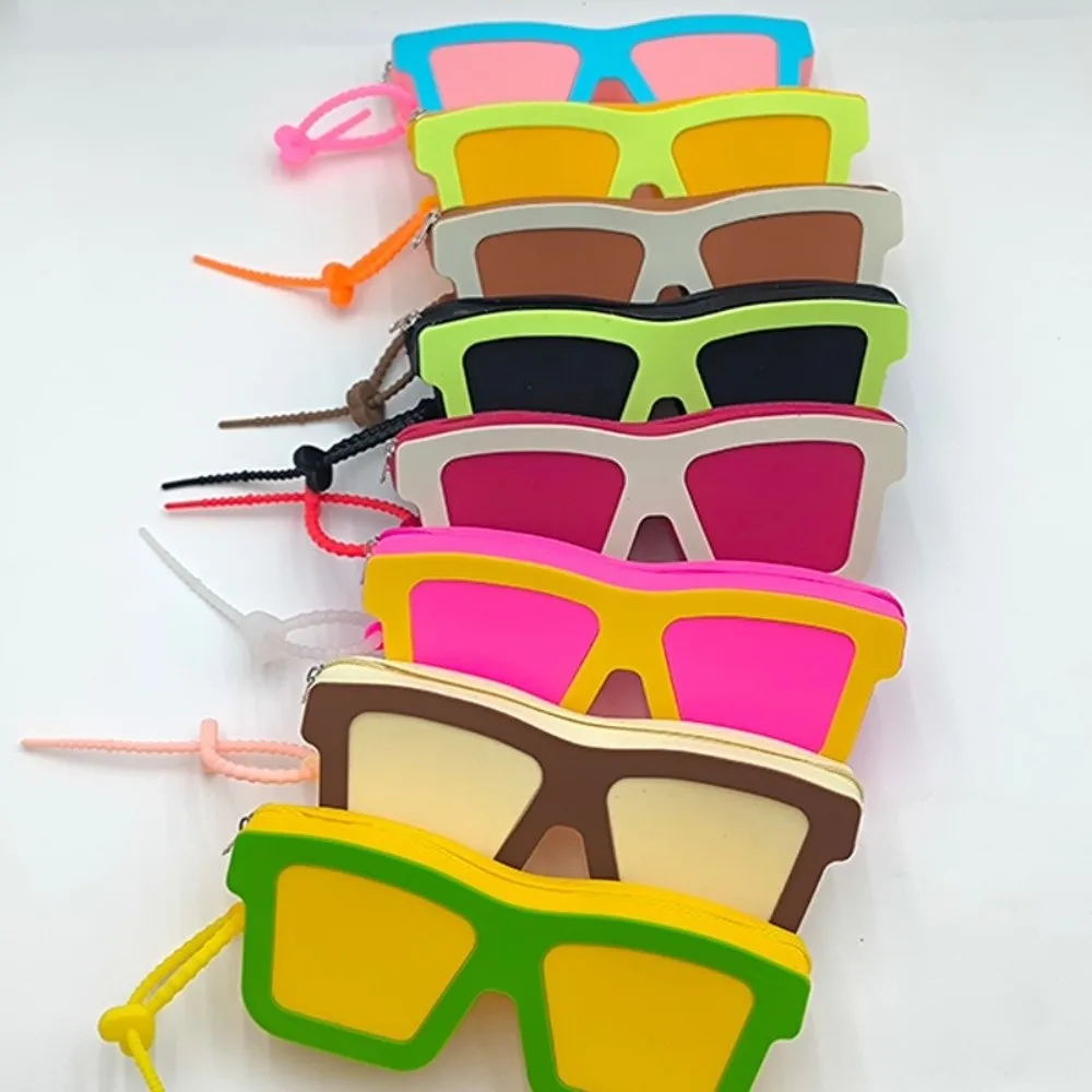 Silicone Sunglasses Shaped Case Scratch Resistant Shockproof Shell Makeup Bag Soft Waterproof Dopamine Cosmetic Pouch Daily Use