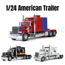 1/24 Trailer American Tow Truck Head Tractor Diecast Alloy Miniature Toy Car Model Pull Back Sound Light Collection Gift For Boy