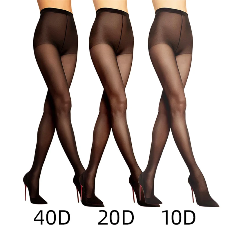 1 Paar transparente Nylonstrumpfhose für Damen, Sommer, dünn, 10D, 20D, 40D, Kontrolloberteil, Strumpfhose mit verstärkten Zehen, Streetwear, Basic