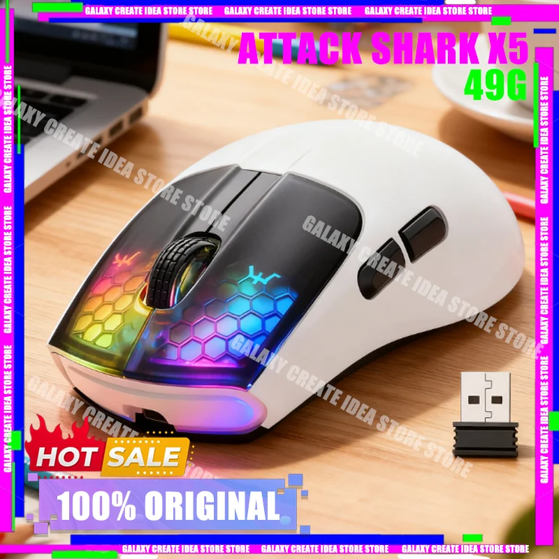 

Беспроводная Bluetooth-мышь Attack Shark X5 2,4G PAW3212 Sensor3, 3 режима, RGB, 4000 точек на дюйм, оптическая мышь для ПК, ноутбука, офисного игрового подарка