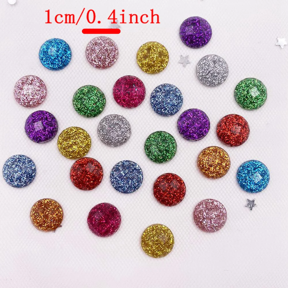 50pcs Colorful Glitter Resin Paillette 10mm Round Faceted Gem Flatback Rhinestone Buttons DIY Wedding Scrapbook Craft G93