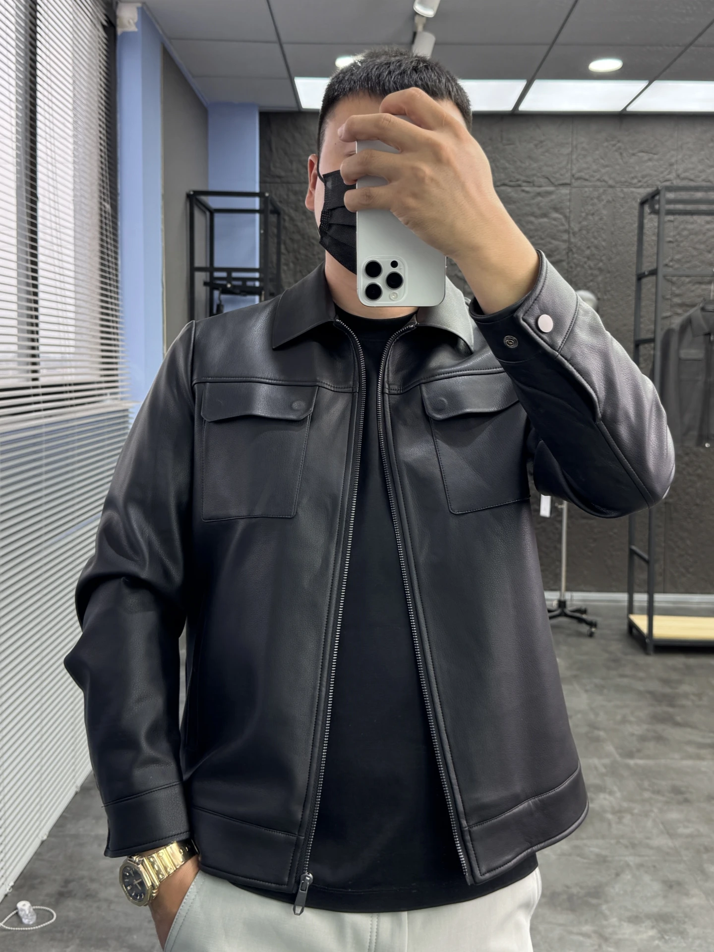 

Svip Cabinet 28W Imported Ecological Leather Men's High-End Collar Comfortable Casual Leather Jaet PU Leather Long Sve Z...