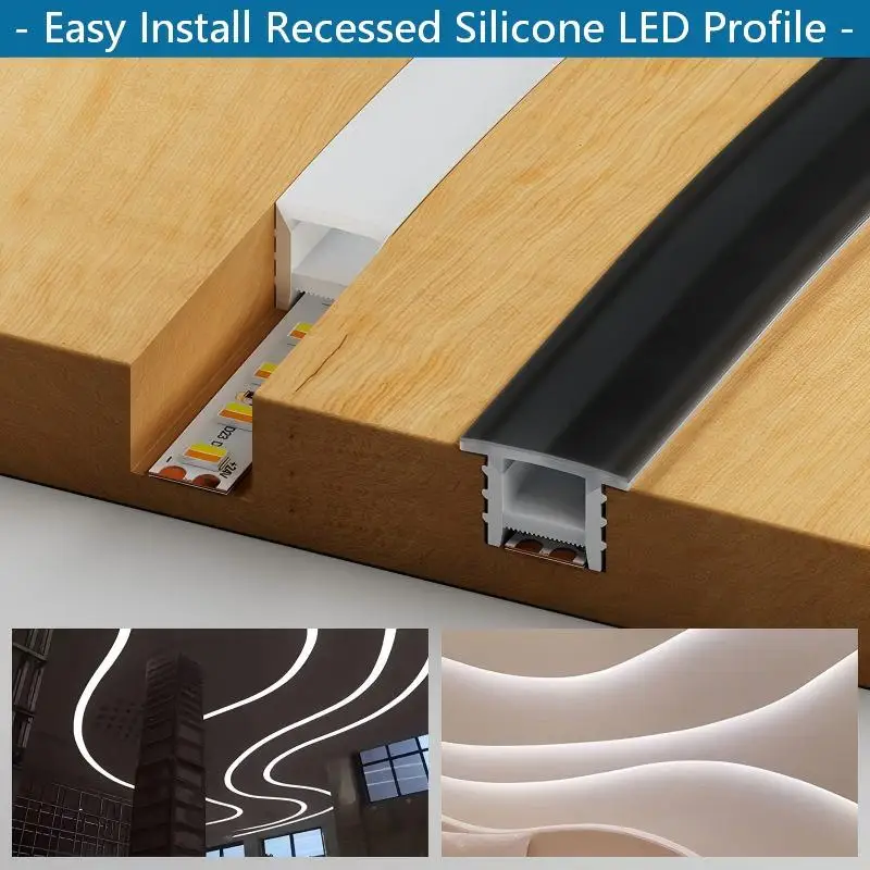 Flexible Silicone LED Channel with Diffuser Bendable Waterproof Silicone LED Profile for Recessed Linear Lighting Black White