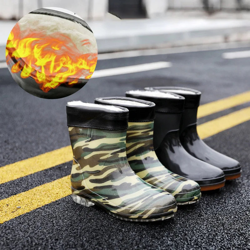 Winter Warm Fishing Hunting Working Rain Boots Men Women Waterproof Warm Lining Removeable Middle Tube Rubber Water Shoes