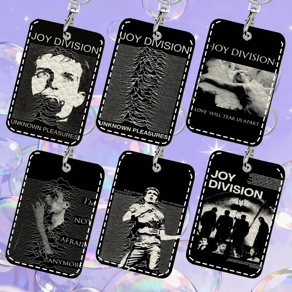 1pc British Post Punk Band J-Joy D-Division Card Case Keychain Access Card Bag Key Tag Ring Leather Card Holder Key Ring Access