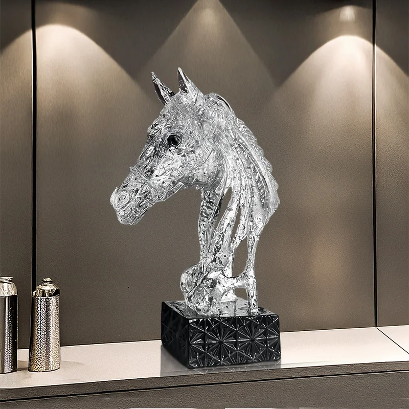 #￥Modern Home Decor Transparent Horse Sculpture Animal Figurine Resin Model Living Room Bedroom Office Desktop Statue Ornaments