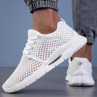 White Mesh Shoes for Men Breathable Summer Sneakers Men Shoes Lightweight Walking Men Sneakers Lace Up Jogging Running Shoes