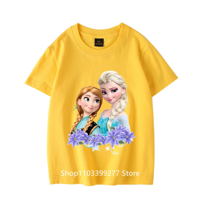 Summer Clothes Comfortable Child Cute Fashion Short Sleeve Sweat Breathable Frozen Elsa Anna T-Shirt Anime 100% Cotton T-Shirt