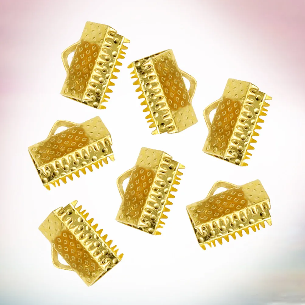 100Pcs 2Cm Gold Plated Cord Ends Crimp Clasps with Internal Teeth to Hide Frayed Ribbons Ideal for Chokers Necklaces Bracelets