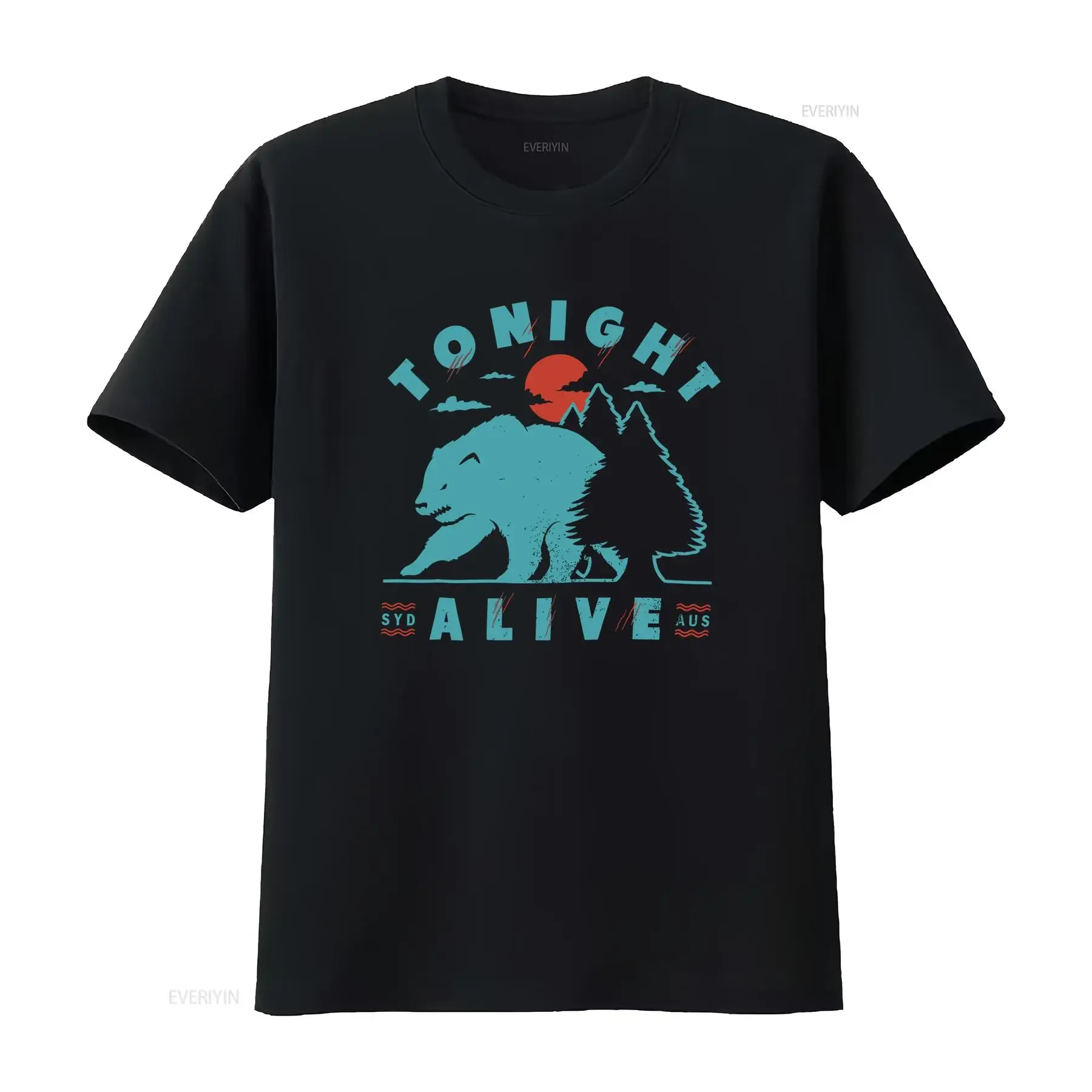 T-shirt pour homme Tonight Alive, motif grand ours bleu dans les bois avec logo, parfait pour les amateurs de plein air, style vintage délavé, unisexe