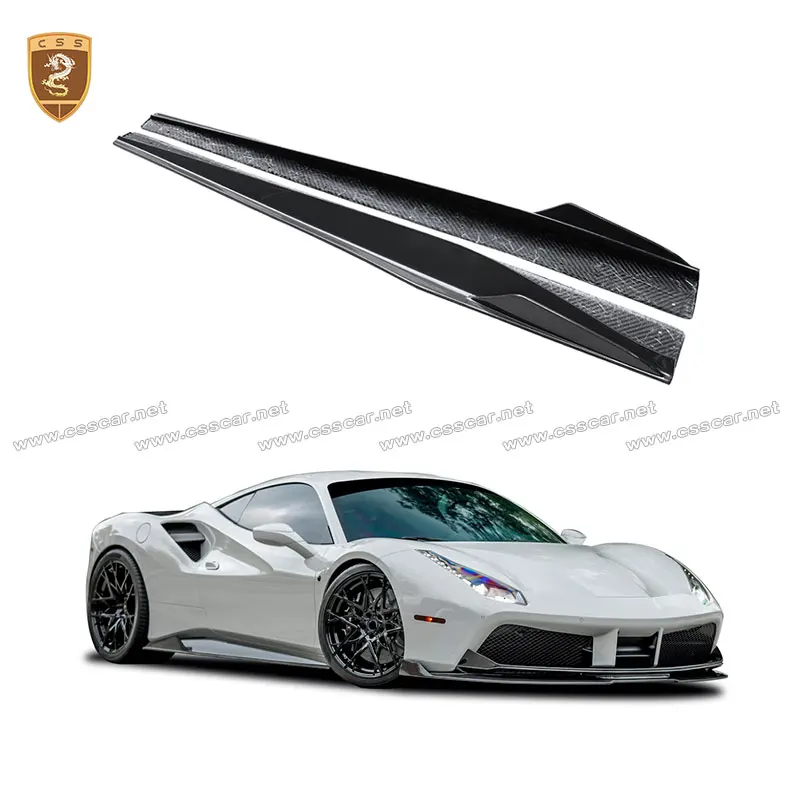 Left Right Car Side Skirt Bumper Extension Lips For Ferrari 488 Conversion Vor Style Dry Carbon Fiber Look Modification Kits