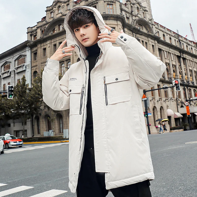 Winter 2024 Thick Hooded Down Jackets Men Clothing Medium Long White Duck Warm Casual Trend Coat Puffer Coats Chaquetas