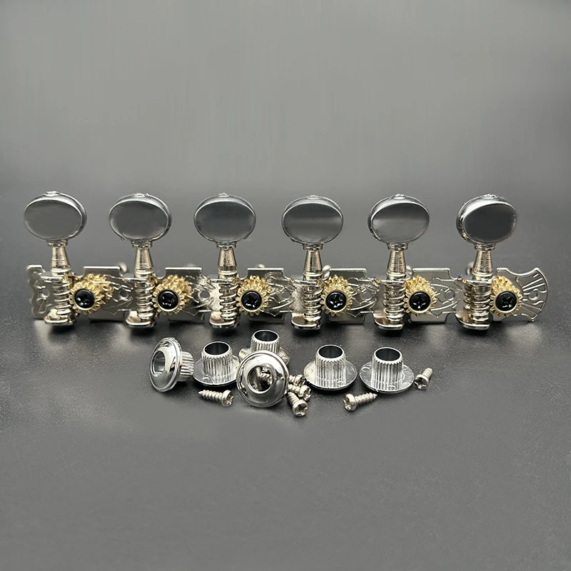 Guitarra inoxidável Tuning Peg, máquina Heads Tuners, botão para guitarra folclórica clássica, niquelado, 6R6L