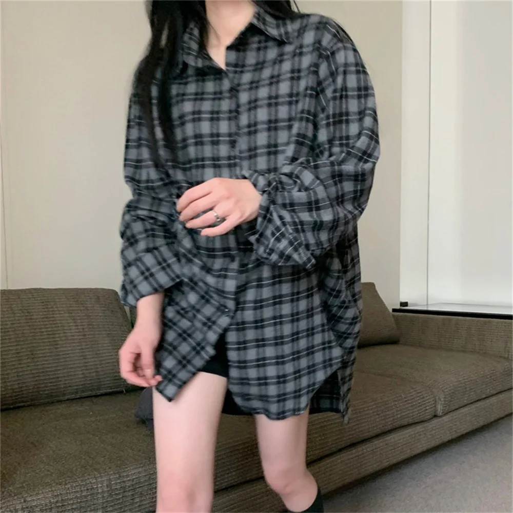 Alien Kitty Spring Shirt Coats Women All Match Plaid Chic Oversize New 2023 Loose Office Lady Vintage Full Sleeve Casual OL