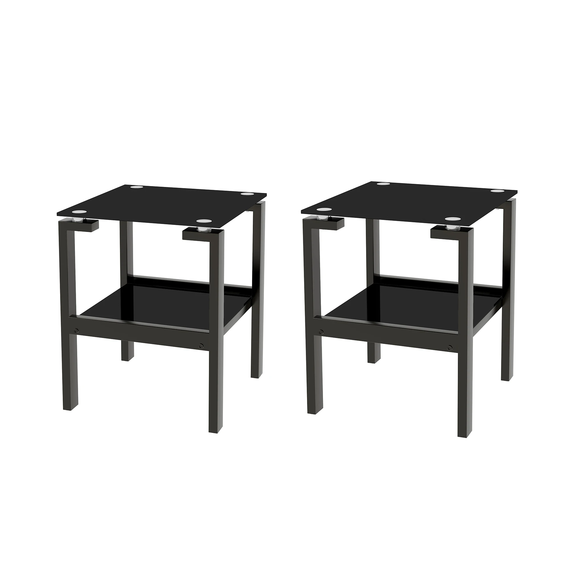 [Flash Sale]1/2-Piece Black Side Table 2-Tier Space End Table Modern Night Stand Sofa Table with Storage Shelve[US-W]