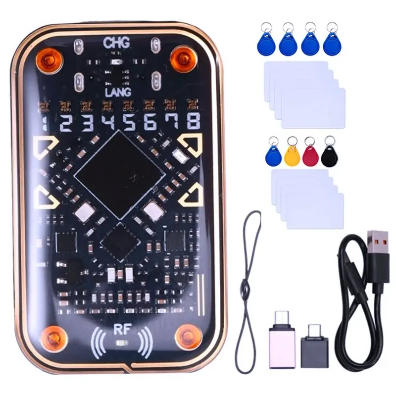 A92Z Chameleon V2.0 125Khz 13.56Mhz RFID Smart Chip Reader Emulator+ 16PCS UID/CUID Keychain Cards Decoder Duplicator