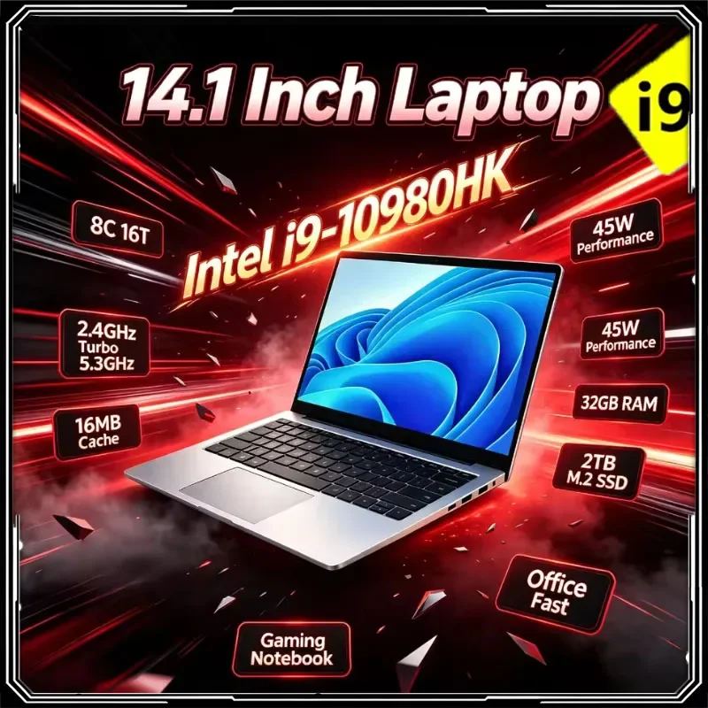 Intel Core I9 10980HK 14.1 Pro Laptop 8C16T 2.4-5.3GHz 16MB 45W 32GB RAM 2TB M.2 SSD Gaming Notebook Office Fast New