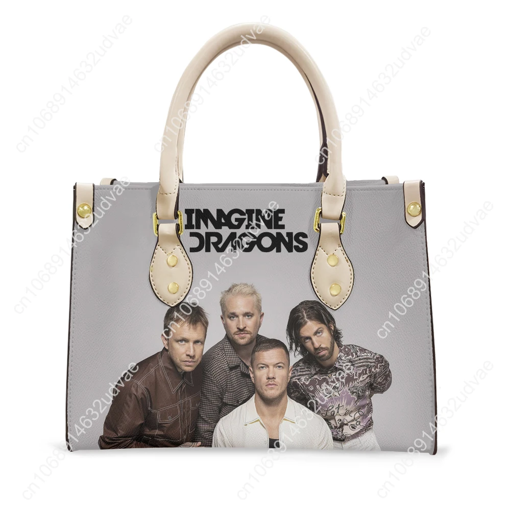 Imagine Dragons Tote Bag Purse Womens Mens High Quality Personalized Text Image PU Leather Handbag Commuter Shopping Gift Bags