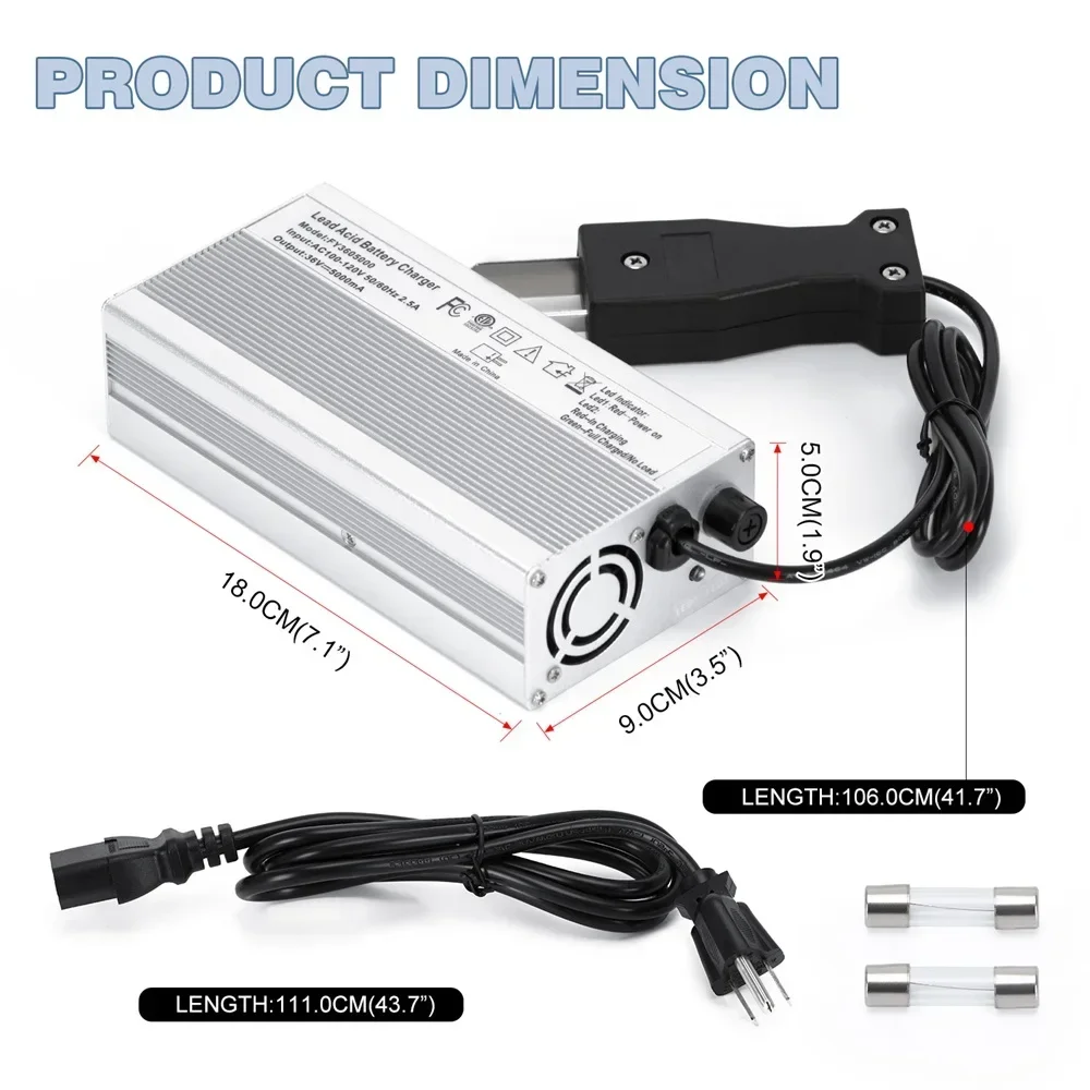 

36V 5A Lead-acid Battery Charger with Plug Rated Input Voltage For All 36V Golf Cart Battery Charger AC 100-120V 50/60Hz