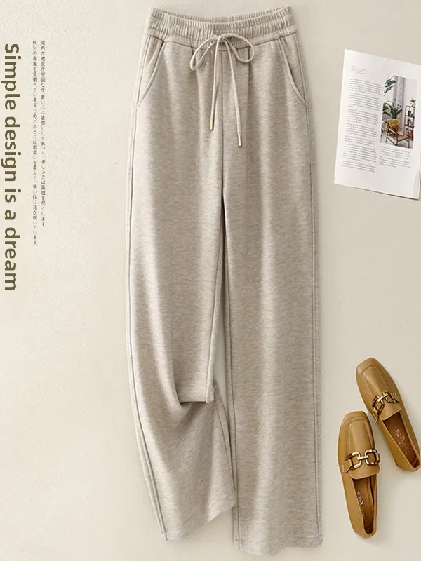 Pantaloni di lana a gamba larga a vita alta Pantaloni da donna autunno inverno con taglio dritto allentato casual drappeggiato Sle