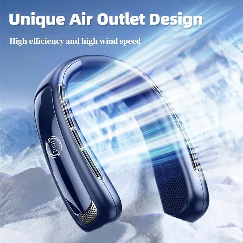 

2400mah Portable Neck Fan Smart Digital Display Rechargeable Outdoors USB Bladeless Silent Quad-core Cooling Neck Fan