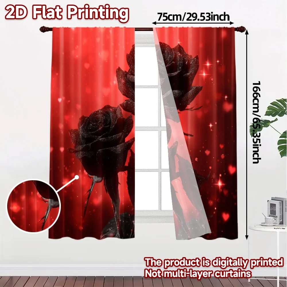 2pcs, 2D FLAT PRINTING Curtains (Without Rod) Midnight Roses Modern Fashionable Curtains Versatile Polyester Curtains Thermal